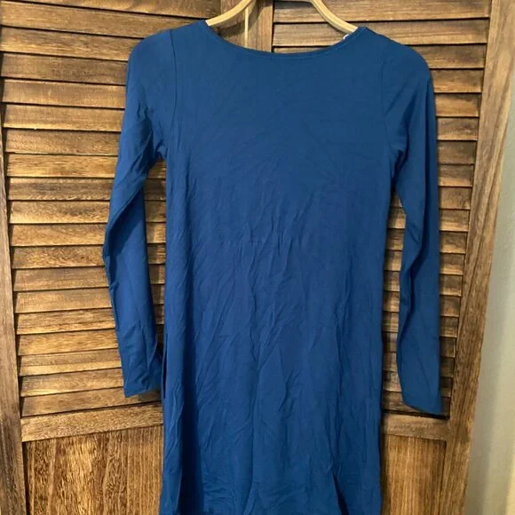 Yala Mia Long Sleeve A-line Bamboo Dress Lapis with Pockets - Picture 4 of 4